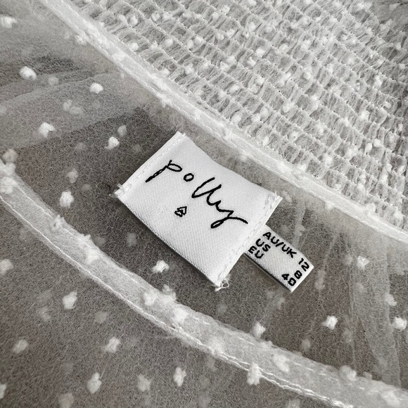 EUC [Princess Polly] Ivory Long Sleeve + Sheer Blouse | Cream Polka Dot Top | 8 - Picture 4 of 11